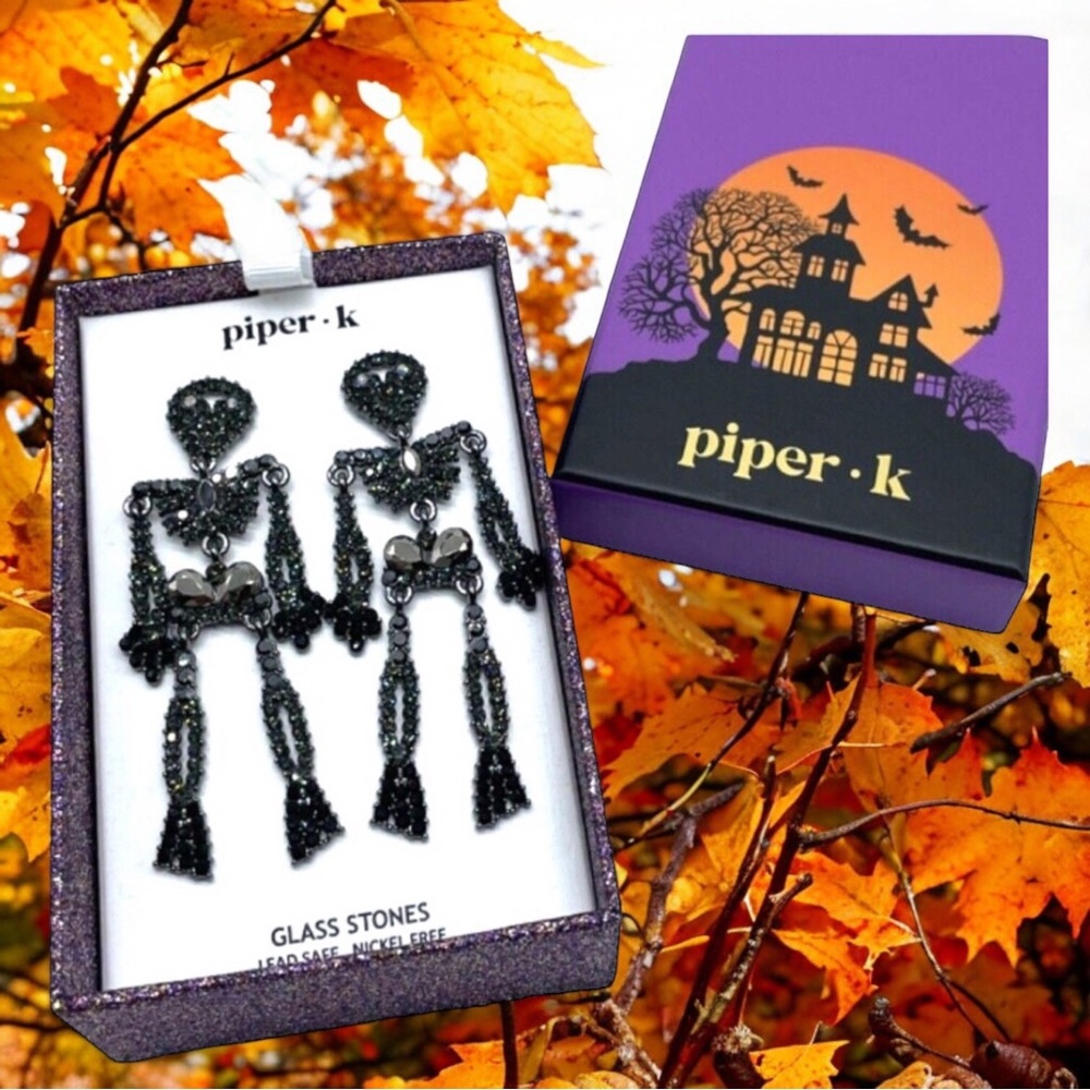 Piper K Rhinestone Dangle Skeleton Earrings